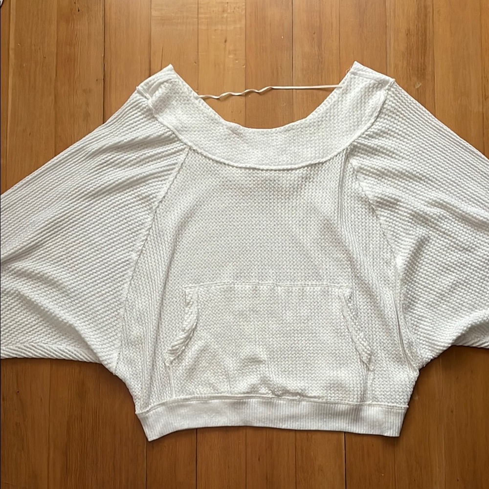 Free People White Waffle Sweater